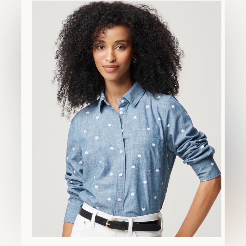 NWT J. CREW Chambray hearts button-up shirt in signature fit - Large